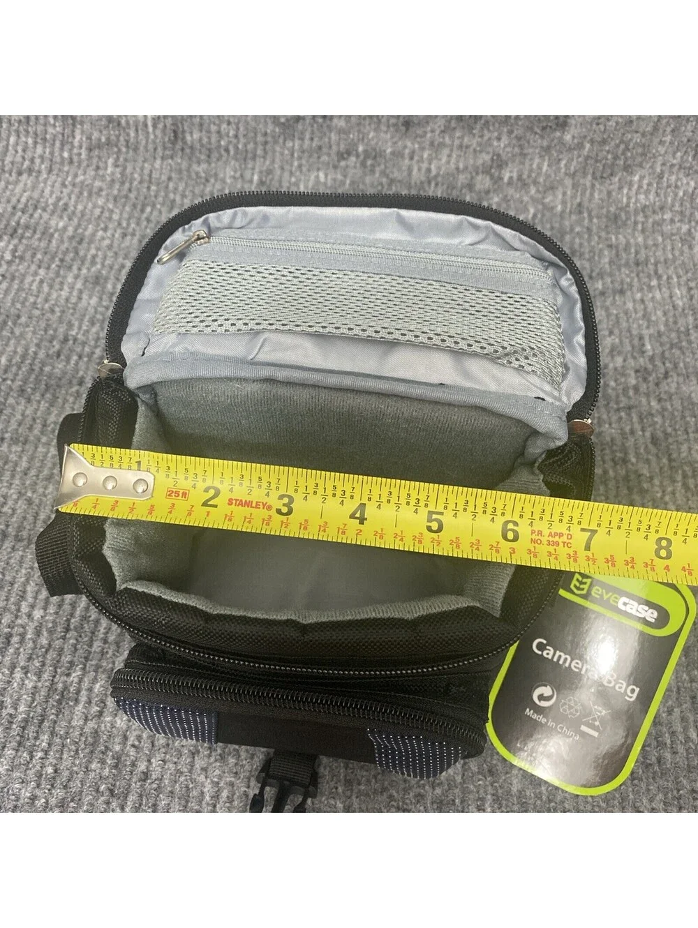 EveCase Camera Bag Small Black Multi Storage Zipper Pockets Shoulder Strap Nylon